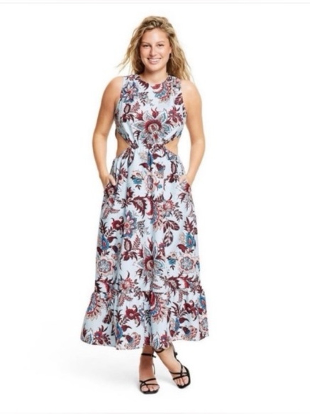 RHODE x Target Cut-Out Side Detail Floral Leaf Print Midi Dress